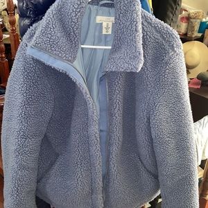 H&M blue teddy zip up jacket